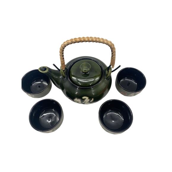 Japanese Ceremony Tea Set Vintage 5 Piece Japanese Kung Fu Tea Jade Green - Picture 7 of 11